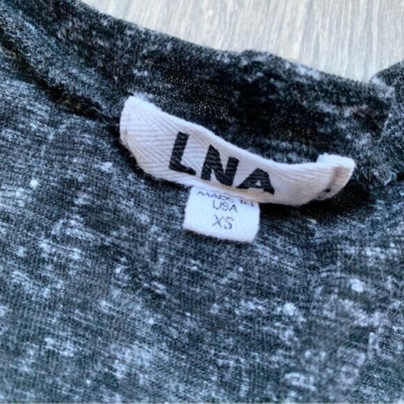 Revolve LNA Deep U Neck Tee T-Shirt Asymmetrical Hem Short Sleeve Heather Black - Picture 12 of 15